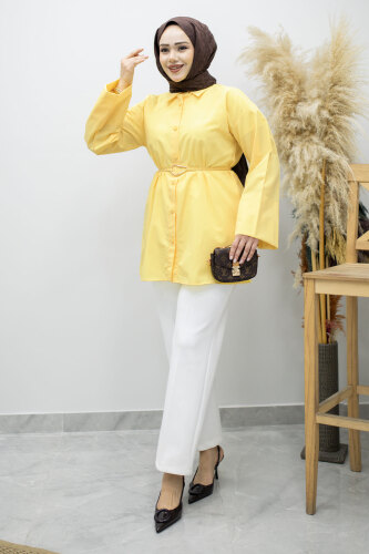 Kuşağı Gold Detaylı Gömlek TSD260162 Sarı - 3