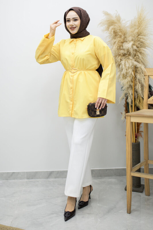 Kuşağı Gold Detaylı Gömlek TSD260162 Sarı - 3