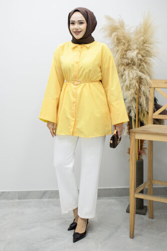 Kuşağı Gold Detaylı Gömlek TSD260162 Sarı - 5