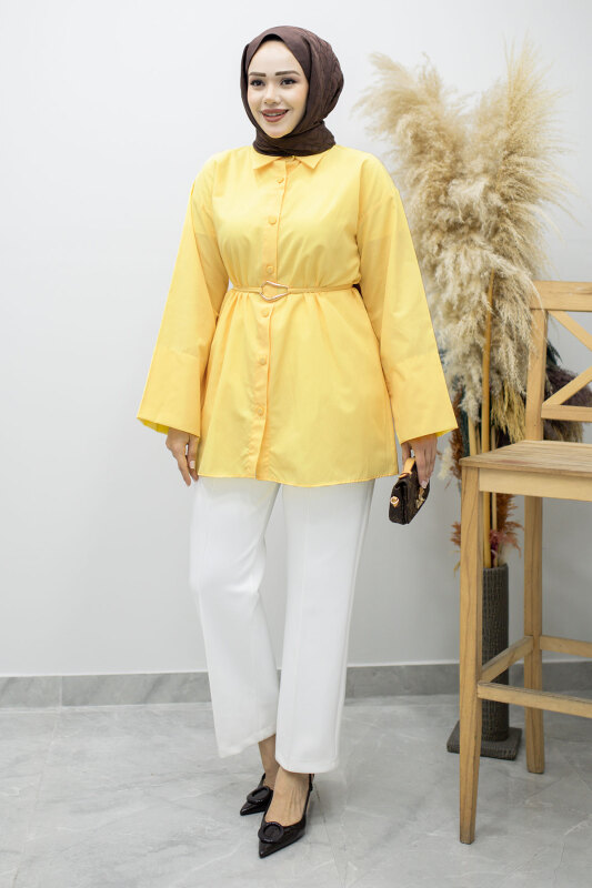 Kuşağı Gold Detaylı Gömlek TSD260162 Sarı - 5