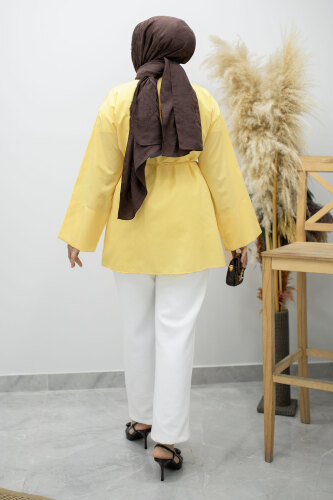 Kuşağı Gold Detaylı Gömlek TSD260162 Sarı - 6