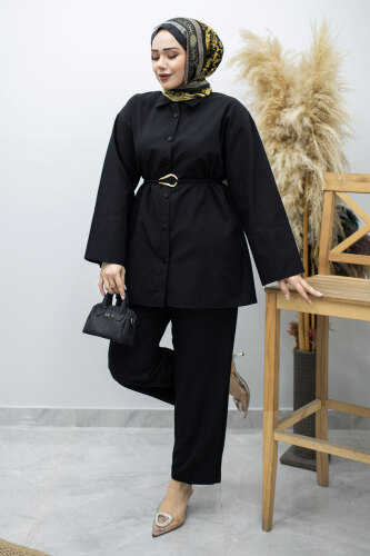 Kuşağı Gold Detaylı Gömlek TSD260162 Siyah 