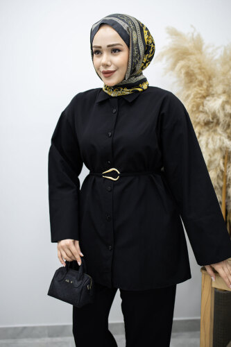 Kuşağı Gold Detaylı Gömlek TSD260162 Siyah - 2
