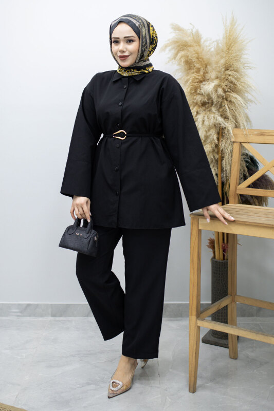 Kuşağı Gold Detaylı Gömlek TSD260162 Siyah - 3