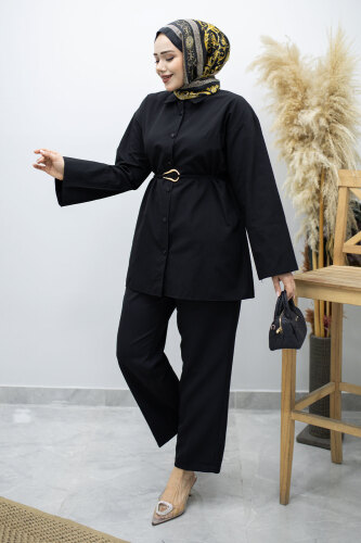 Kuşağı Gold Detaylı Gömlek TSD260162 Siyah - 5