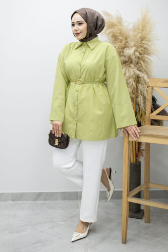 Kuşağı Gold Detaylı Gömlek TSD260162 Yeşil - 3