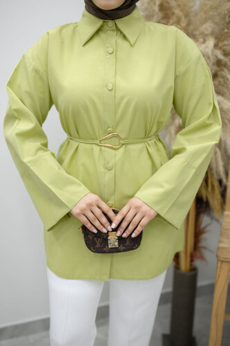 Kuşağı Gold Detaylı Gömlek TSD260162 Yeşil - 4