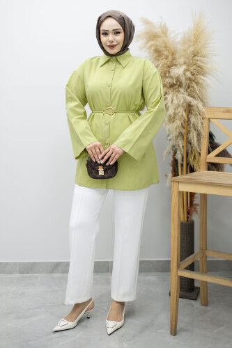 Kuşağı Gold Detaylı Gömlek TSD260162 Yeşil - 5