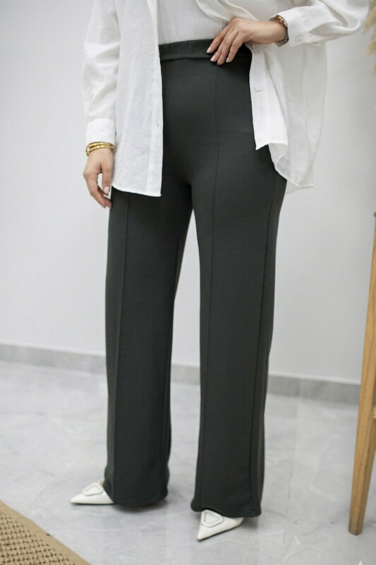 Likralı Çimalı Bol Paça Pantolon TSD260161 Antrasit - Tesettür Dünyası