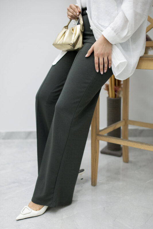 Likralı Çimalı Bol Paça Pantolon TSD260161 Antrasit - 3