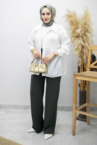 Likralı Çimalı Bol Paça Pantolon TSD260161 Antrasit - 4