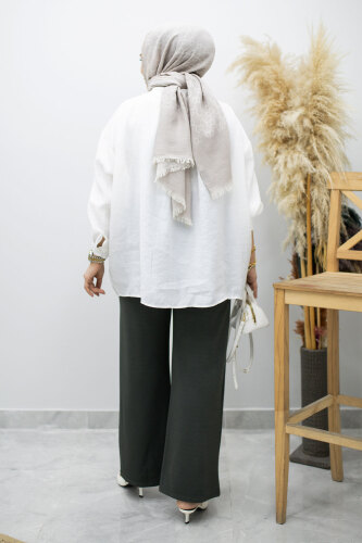 Likralı Çimalı Bol Paça Pantolon TSD260161 Antrasit - 6