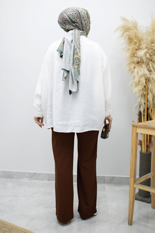 Likralı Çimalı Bol Paça Pantolon TSD260161 Kahverengi - 6