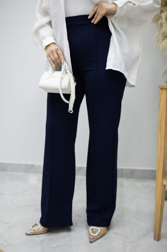 Likralı Çimalı Bol Paça Pantolon TSD260161 Lacivert - 3