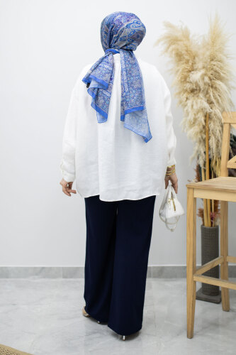 Likralı Çimalı Bol Paça Pantolon TSD260161 Lacivert - 6