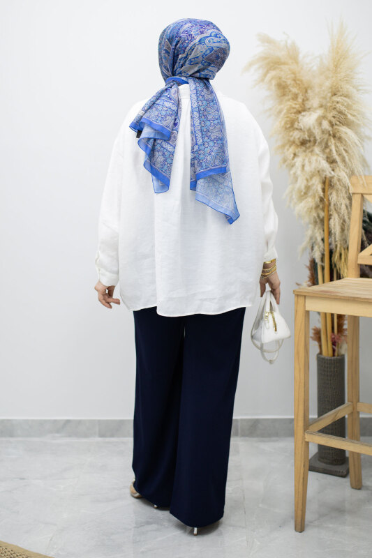 Likralı Çimalı Bol Paça Pantolon TSD260161 Lacivert - 6