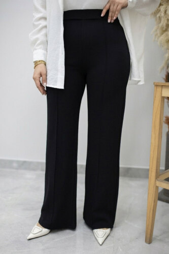 Likralı Çimalı Bol Paça Pantolon TSD260161 Siyah - 1