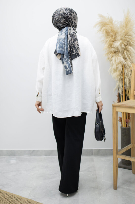 Likralı Çimalı Bol Paça Pantolon TSD260161 Siyah - 6