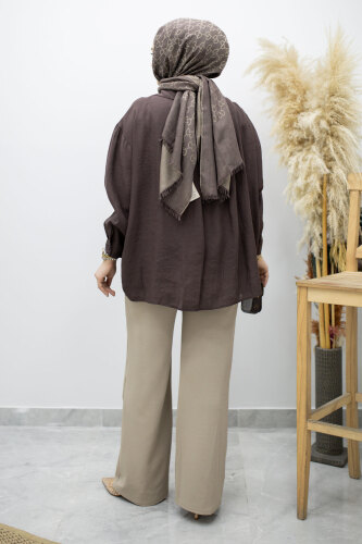 Likralı Çimalı Bol Paça Pantolon TSD260161 Vizon - 6