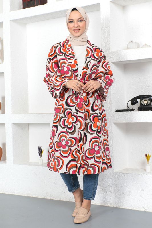 Manolya Desenli Kimono TSD230434 Turuncu - 1