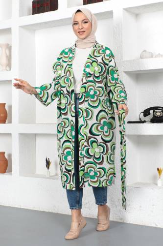 Manolya Desenli Kimono TSD230434 Yeşil - 3