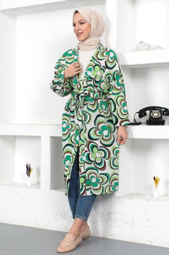 Manolya Desenli Kimono TSD230434 Yeşil - 4