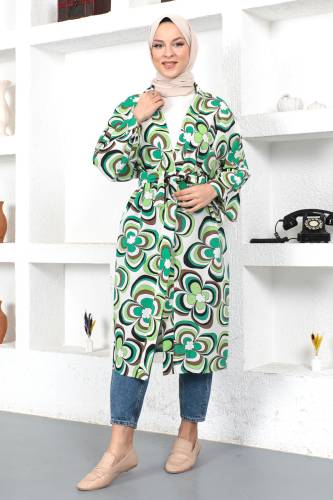 Manolya Desenli Kimono TSD230434 Yeşil - 1
