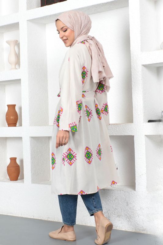 Motifli Kimono TSD230435 Beyaz - 4