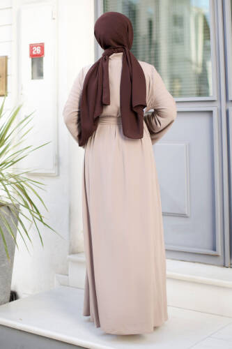 Nakışlı Tesettür Abaya TSD240723 Bej - 5