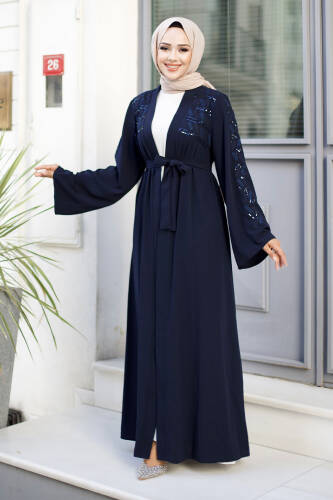 Nakışlı Tesettür Abaya TSD240723 Lacivert - 3