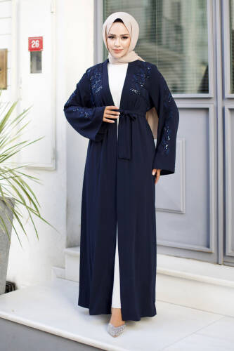 Nakışlı Tesettür Abaya TSD240723 Lacivert 