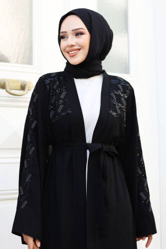 Nakışlı Tesettür Abaya TSD240723 Siyah - 2