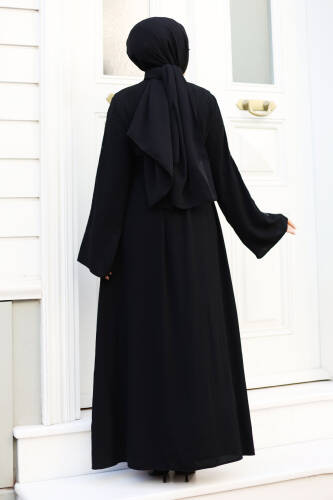 Nakışlı Tesettür Abaya TSD240723 Siyah - 5