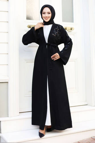 Nakışlı Tesettür Abaya TSD240723 Siyah - 1