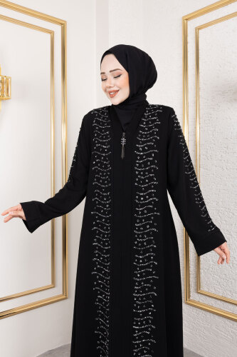 Nokta Taş Detaylı Abaya TSD250171 Siyah - 2