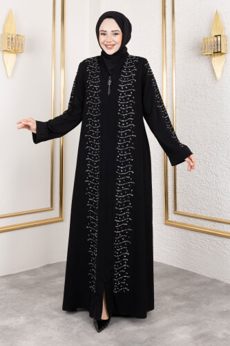 Nokta Taş Detaylı Abaya TSD250171 Siyah - 1