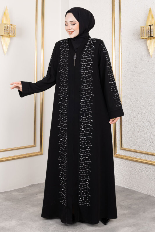 Nokta Taş Detaylı Abaya TSD250171 Siyah - 4