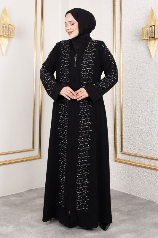 Nokta Taş Detaylı Abaya TSD250171 Siyah - 3