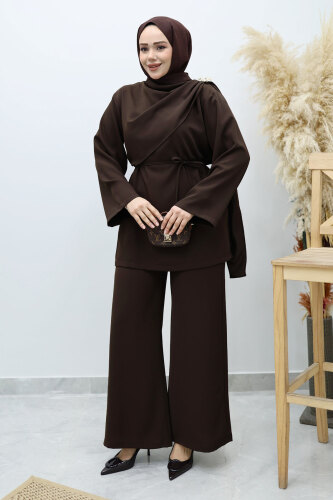 Omuzu Broş Detaylı Takım TSD260140 Acı Kahve - 3