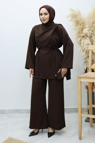 Omuzu Broş Detaylı Takım TSD260140 Acı Kahve - 5