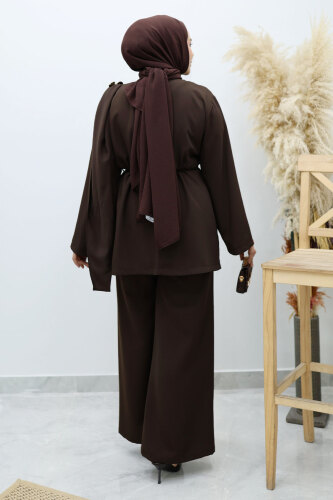 Omuzu Broş Detaylı Takım TSD260140 Acı Kahve - 6