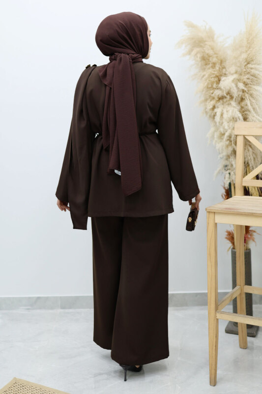 Omuzu Broş Detaylı Takım TSD260140 Acı Kahve - 6