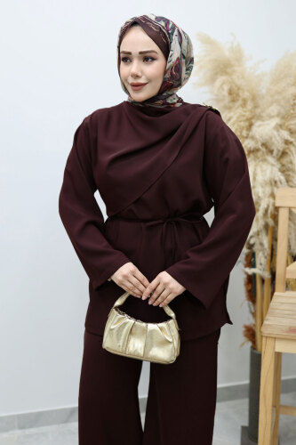 Omuzu Broş Detaylı Takım TSD260140 Bordo - 2