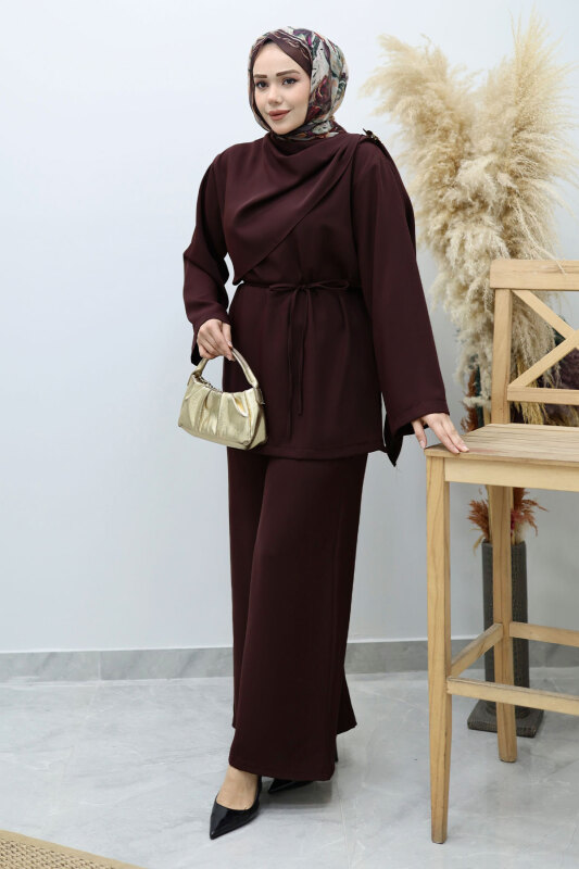 Omuzu Broş Detaylı Takım TSD260140 Bordo - 3