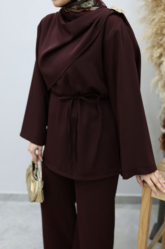 Omuzu Broş Detaylı Takım TSD260140 Bordo - 4