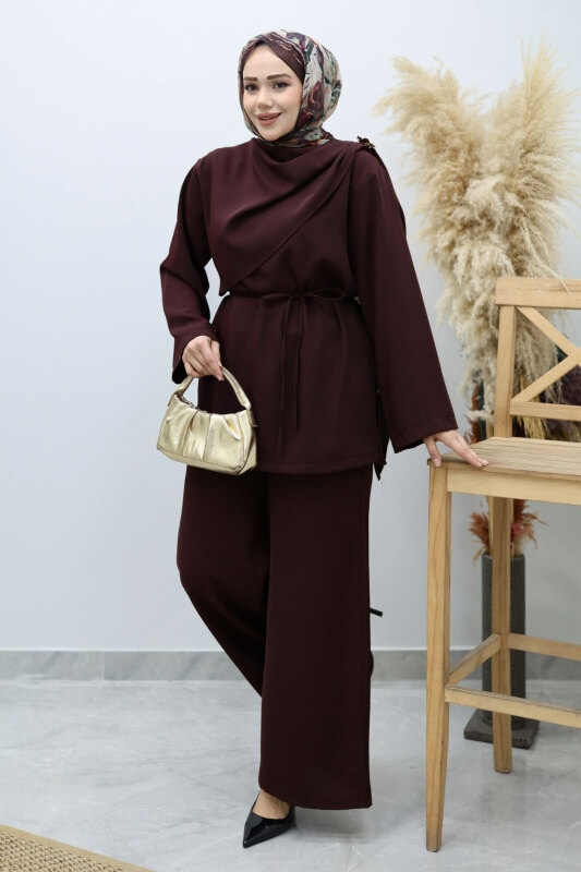 Omuzu Broş Detaylı Takım TSD260140 Bordo - 5