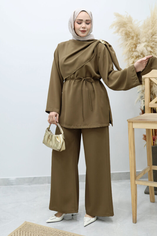 Omuzu Broş Detaylı Takım TSD260140 Haki - 5