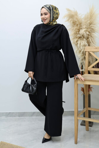 Omuzu Broş Detaylı Takım TSD260140 Siyah - 3