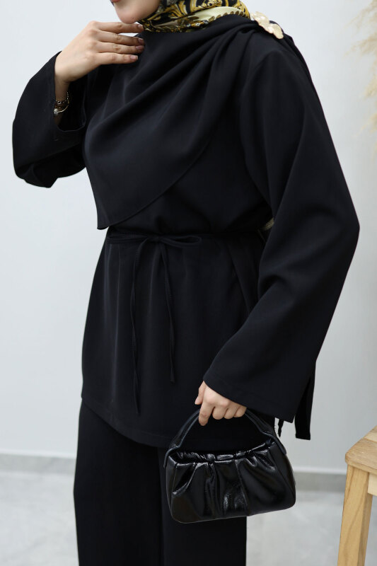 Omuzu Broş Detaylı Takım TSD260140 Siyah - 4