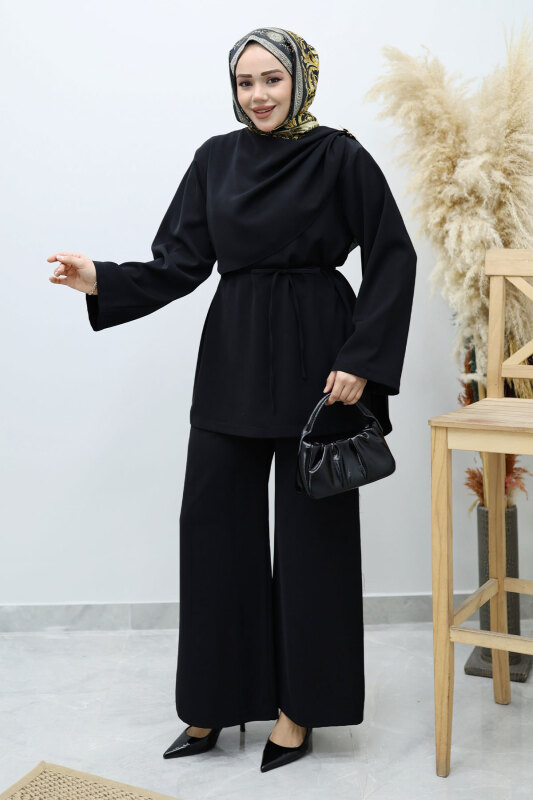 Omuzu Broş Detaylı Takım TSD260140 Siyah - 5